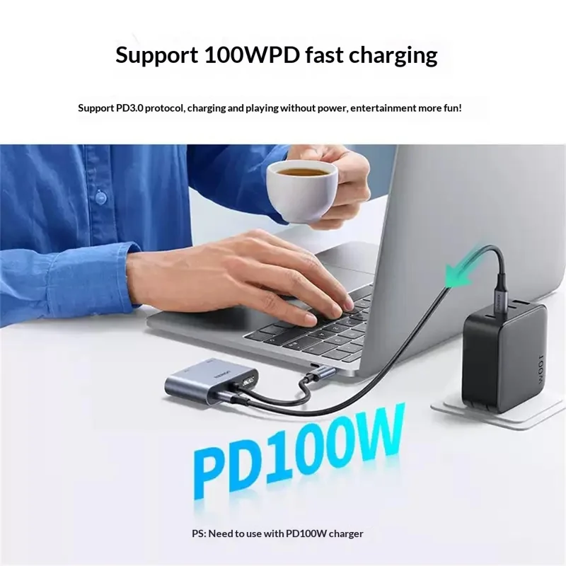 UGREEN 50505 Hub 4 en 1 USB-C vers HD 4K/30 Hz, VGA, USB 3.0, Adaptateur de Chargement Rapide PD 100 W