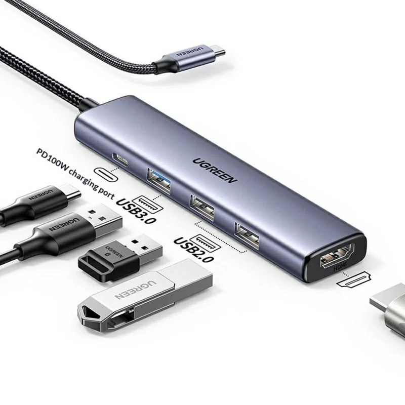UGREEN CM478-15495 5 in 1 Type-C Docking Station 4K / 30Hz HD USB 3.0 PD 100W Charging Hub for MacBook