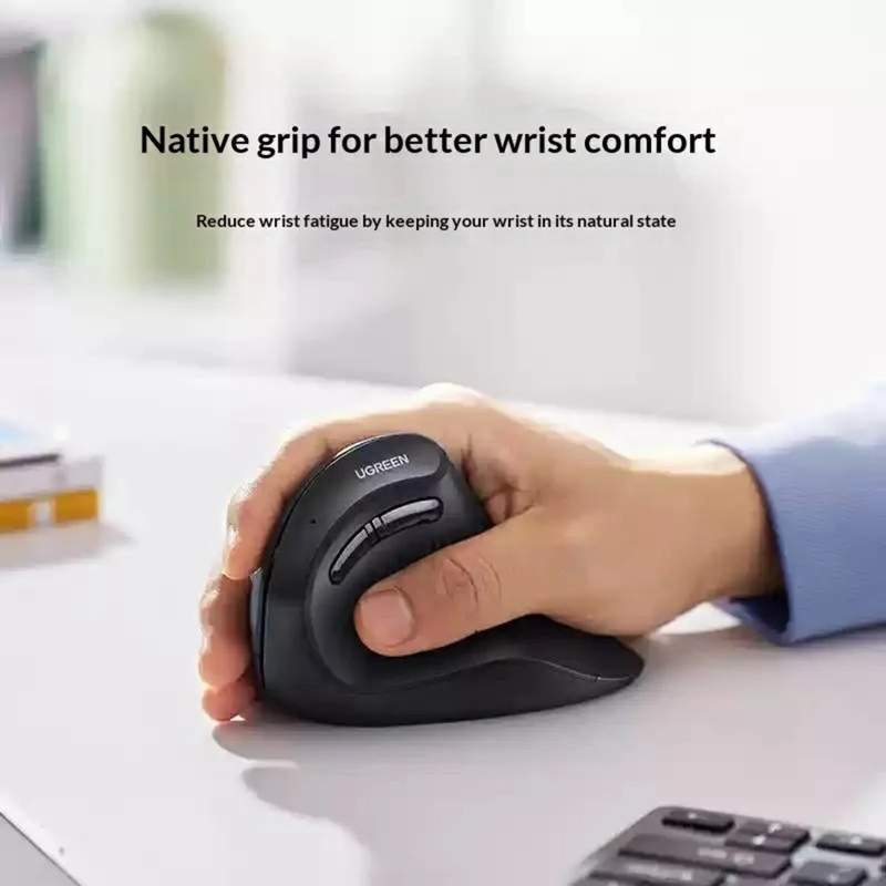 UGREEN MU008 45388 Rato Vertical Ergonómico Bluetooth-compatível / 2.4G Modo Duplo Rato Sem Fios 4000DPI - Preto