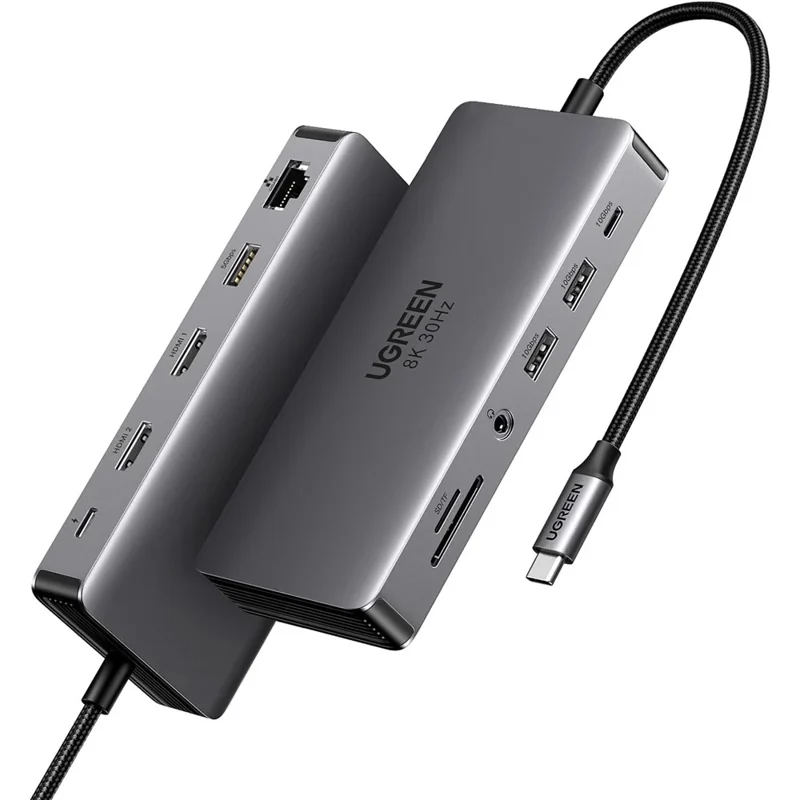 UGREEN 15965  11 in 1 USB-C Hub Dual HD USB-A / USB-C 3.2 Ethernet Adapter SD / TF Card Reader with 3.5mm Audio Port