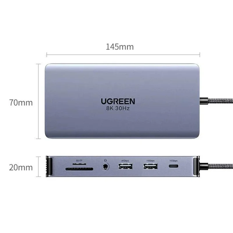 UGREEN 15965  11 in 1 USB-C Hub Dual HD USB-A / USB-C 3.2 Ethernet Adapter SD / TF Card Reader with 3.5mm Audio Port