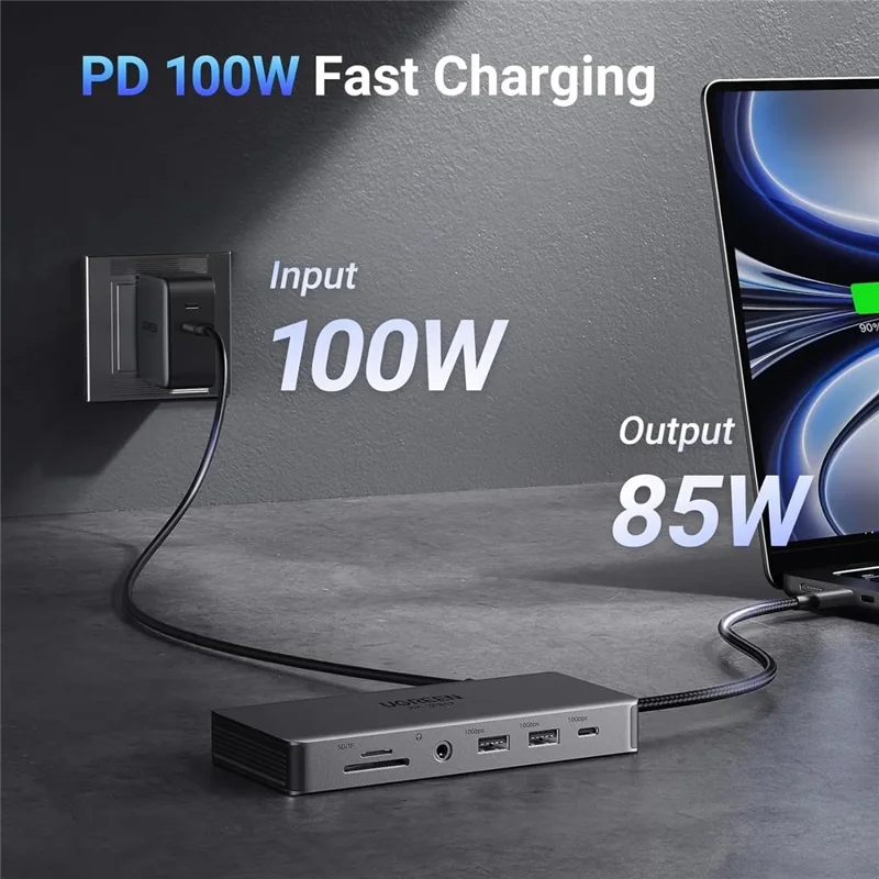 UGREEN 15965  11 in 1 USB-C Hub Dual HD USB-A / USB-C 3.2 Ethernet Adapter SD / TF Card Reader with 3.5mm Audio Port