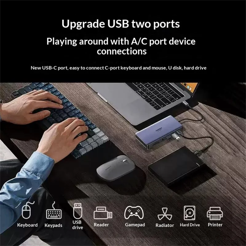 UGREEN 15965  11 in 1 USB-C Hub Dual HD USB-A / USB-C 3.2 Ethernet Adapter SD / TF Card Reader with 3.5mm Audio Port