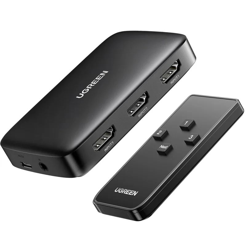 UGREEN CM332-80125 Interruptor HD de 3 Entradas e 1 Saída com Comutador Divisor 4K 30Hz com Controlo Remoto para Consola de Jogos, TV, PC