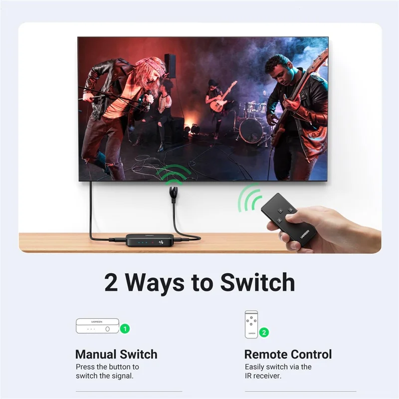 UGREEN CM332-80125 Interruptor HD de 3 Entradas e 1 Saída com Comutador Divisor 4K 30Hz com Controlo Remoto para Consola de Jogos, TV, PC