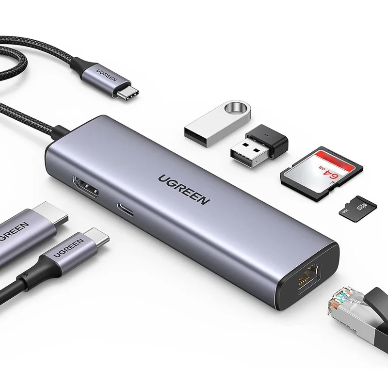 UGREEN CM512 90568 7 in 1 USB-C Hub Type-C to 4K / 30Hz HD USB 3.0 PD 100W RJ45 SD / TF Card Reader