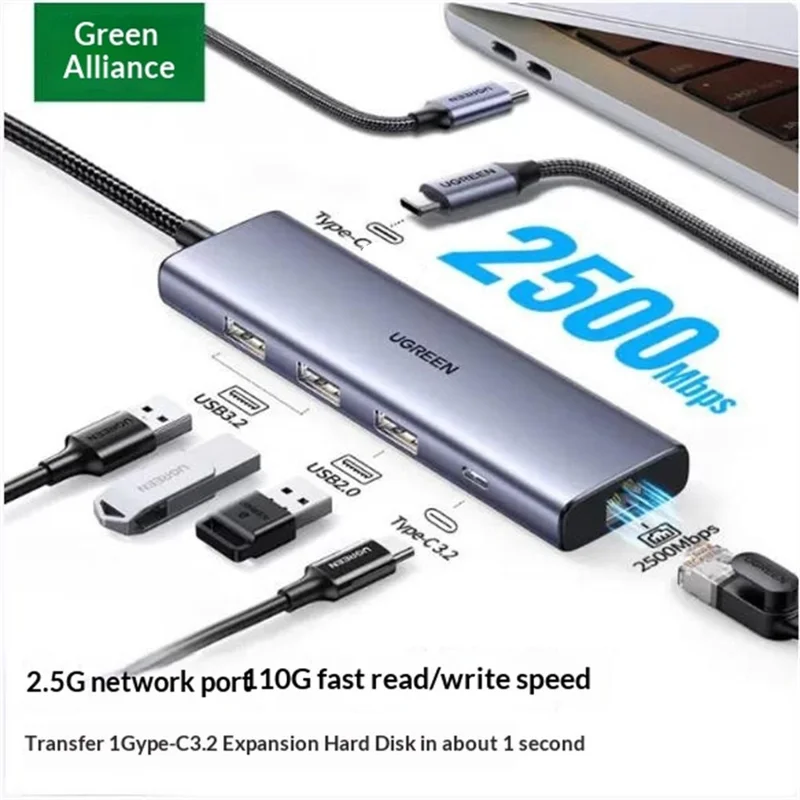 UGREEN CM512 55092 Type-C Hub 4-w-1 USB3.2 10 Gbps 2,5 G Ethernet Adapter Stacja dokująca do laptopa