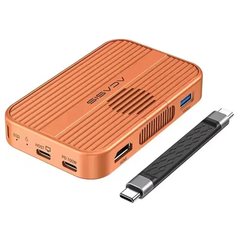 ACASIS EC-1401 10Gbps Magnetic M.2 NVMe SSD Enclosure 6 in 1 USB-C Docking Station with Cooling Fan - Orange