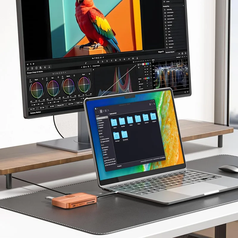 ACASIS EC-1401 10Gbps Magnetic M.2 NVMe SSD Enclosure 6 in 1 USB-C Docking Station with Cooling Fan - Orange