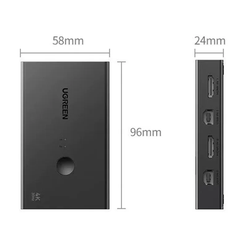 UGREEN CM607 90809 4K 30Hz HD KVM-Switch 2-Eingang-1-Ausgang mit Desktop-Controller für die gemeinsame Nutzung durch zwei PCs – Schwarz