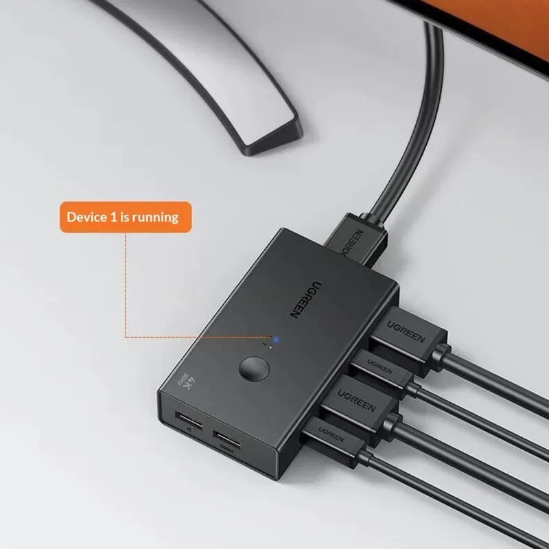 UGREEN CM607 90809 4K 30Hz HD KVM-Switch 2-Eingang-1-Ausgang mit Desktop-Controller für die gemeinsame Nutzung durch zwei PCs – Schwarz