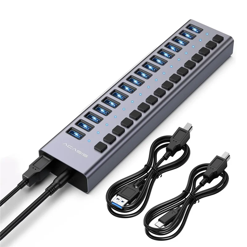 ACASIS HS-716 16-Port USB 3.2 Hub 10Gbps Data Transfer Aluminum Alloy Splitter with 96W Power Adapter for PC Laptop - EU Plug