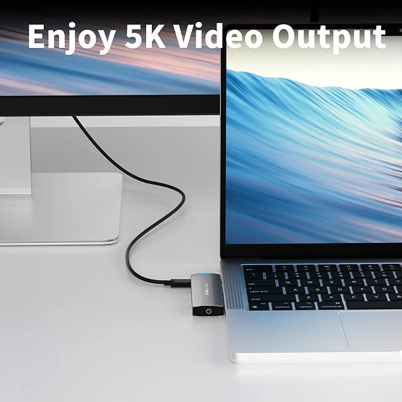 ACASIS Concentrador USB 5 en 1 para MacBook Pro/Air PD 100 W Thunderbolt 3 USB-C 3x USB-A 10 Gbps Estación de acoplamiento con vídeo 5K
