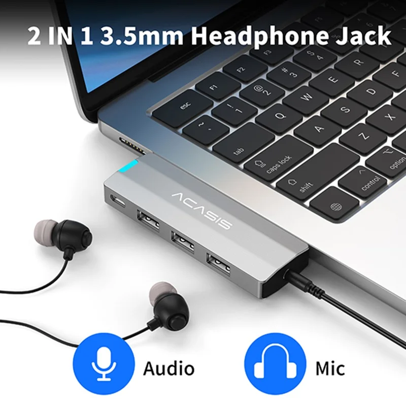 ACASIS Concentrador USB 5 en 1 para MacBook Pro/Air PD 100 W Thunderbolt 3 USB-C 3x USB-A 10 Gbps Estación de acoplamiento con vídeo 5K