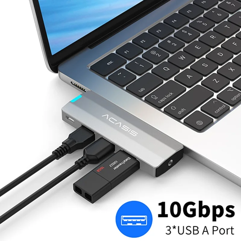 ACASIS Concentrador USB 5 en 1 para MacBook Pro/Air PD 100 W Thunderbolt 3 USB-C 3x USB-A 10 Gbps Estación de acoplamiento con vídeo 5K