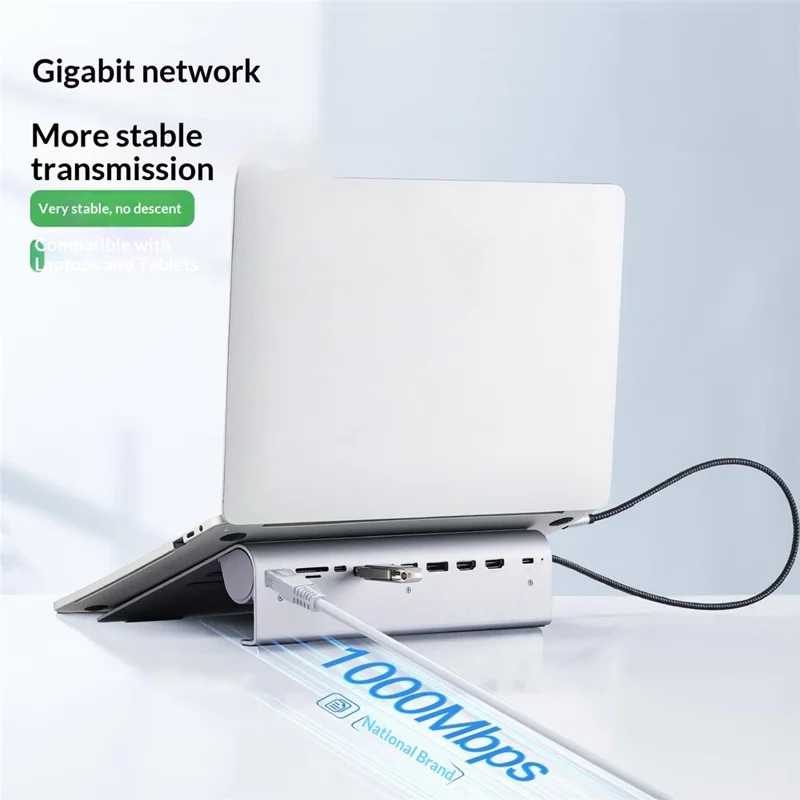 2601 Laptop Stand with Docking Station 11 in 1 PD 100W 4K HD DP RJ45 USB-C Hub - Grey