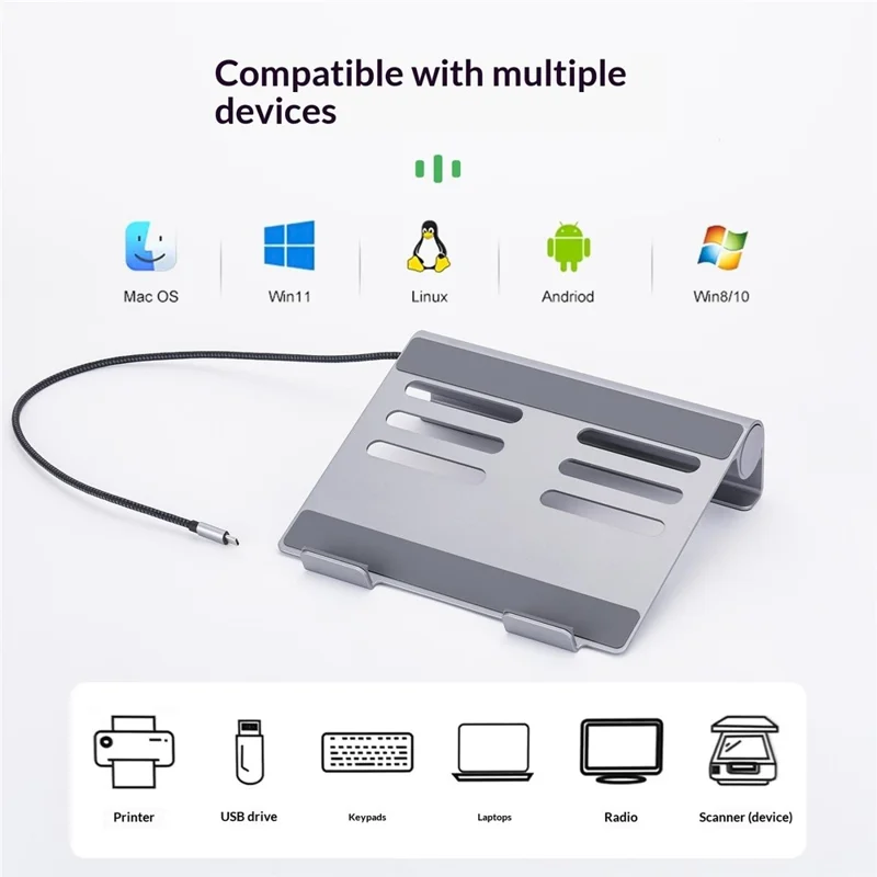 2601 Laptop Stand with Docking Station 11 in 1 PD 100W 4K HD DP RJ45 USB-C Hub - Grey