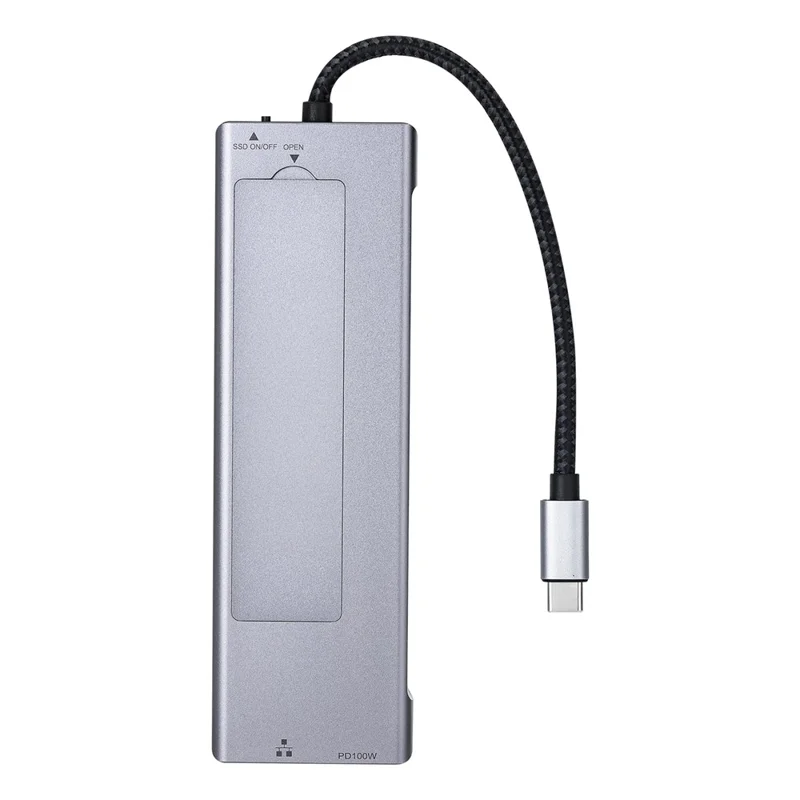 2529 9 in 1 USB 3.2 Hub M.2 NVMe SSD Enclosure Type-C Docking Station Ethernet HD 4K 60Hz PD 100W - Grey