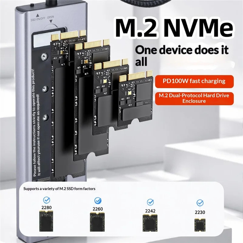 2529 9 in 1 USB 3.2 Hub M.2 NVMe SSD Enclosure Type-C Docking Station Ethernet HD 4K 60Hz PD 100W - Grey