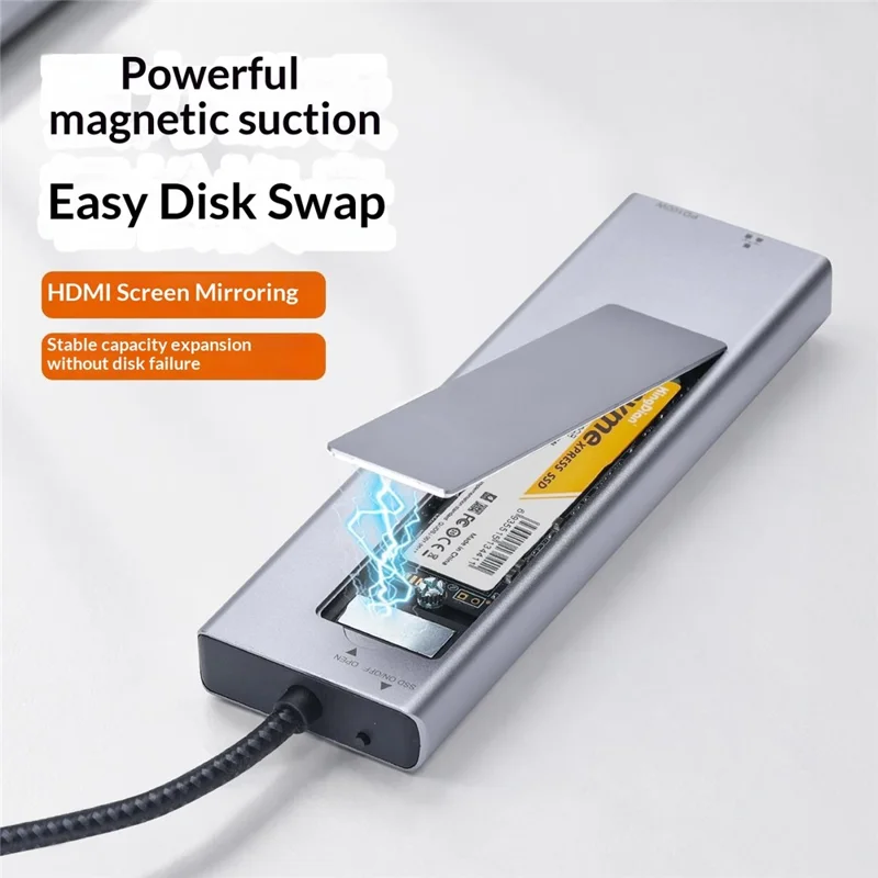 2529 9 in 1 USB 3.2 Hub M.2 NVMe SSD Enclosure Type-C Docking Station Ethernet HD 4K 60Hz PD 100W - Grey