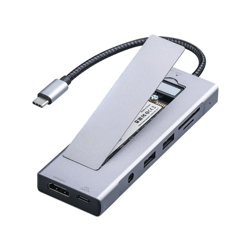 2605 USB 3.2 Hub 8 in 1 Type-C Docking Station Card Reader 4K HD M.2 NVMe Enclosure for Laptop - Grey