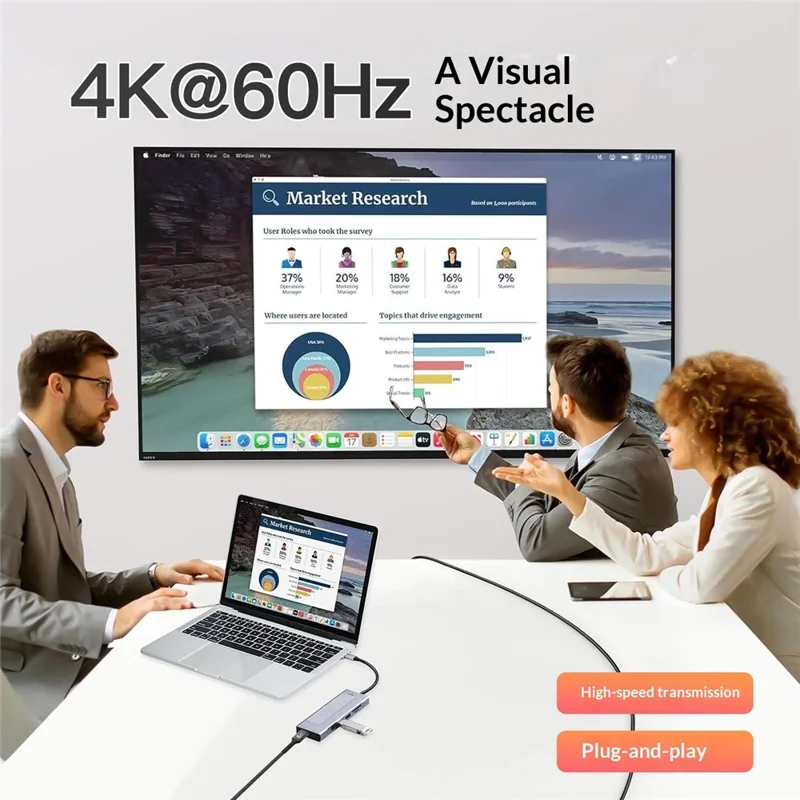 2605 USB 3.2 Hub 8 in 1 Type-C Docking Station Card Reader 4K HD M.2 NVMe Enclosure for Laptop - Grey