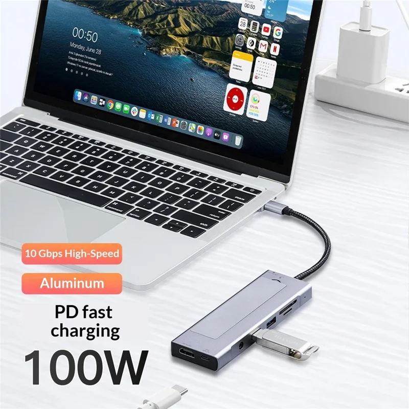 2605 USB 3.2 Hub 8 in 1 Type-C Docking Station Card Reader 4K HD M.2 NVMe Enclosure for Laptop - Grey