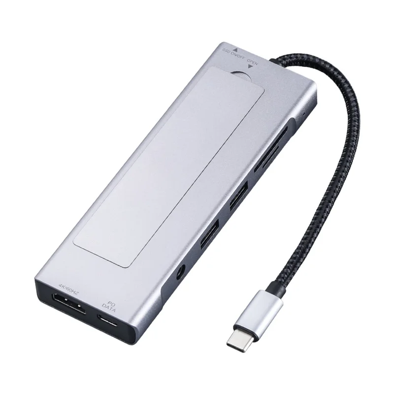 2605 USB 3.2 Hub 8 in 1 Type-C Docking Station Card Reader 4K HD M.2 NVMe Enclosure for Laptop - Grey