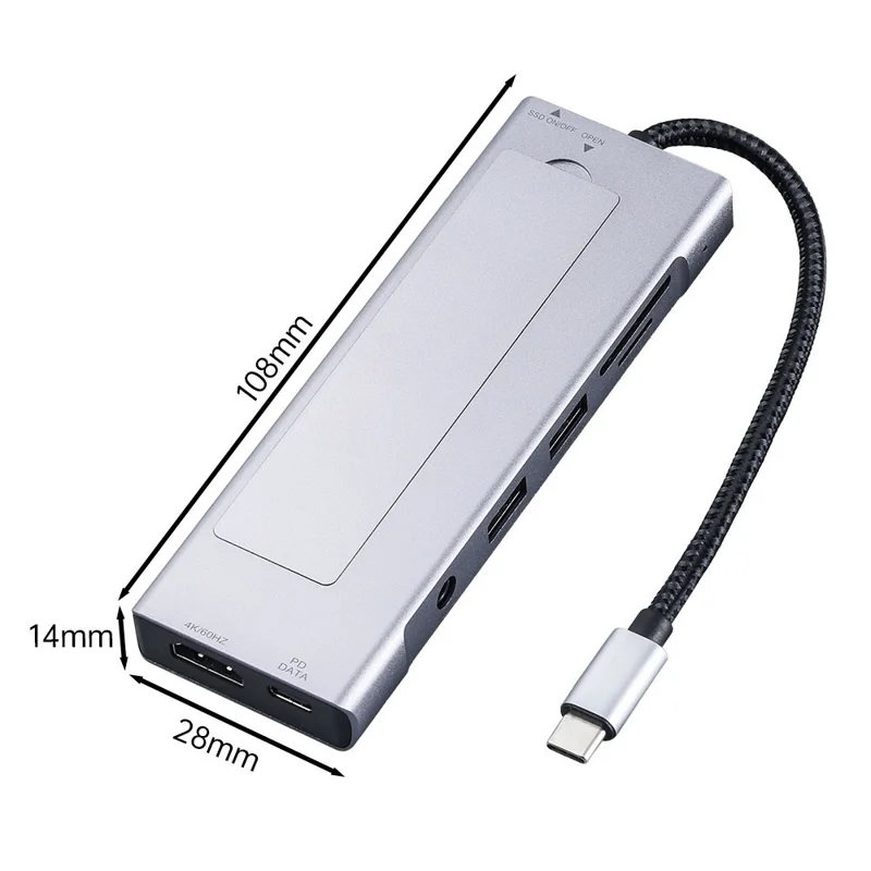 2605 USB 3.2 Hub 8 in 1 Type-C Docking Station Card Reader 4K HD M.2 NVMe Enclosure for Laptop - Grey