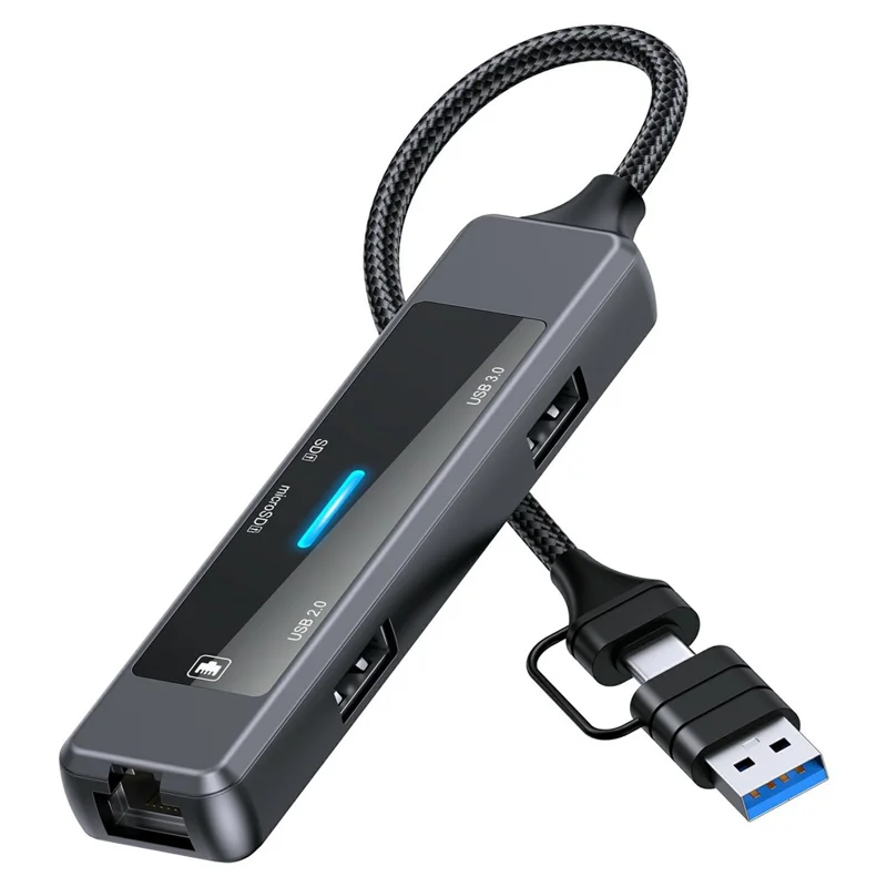 YC-912 USB-A 3.0 / USB-C Hub 5 in 1 Docking Station with 100Mbps Ethernet RJ45 SD TF Card Reader