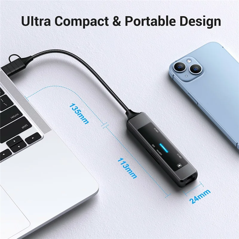 YC-912 USB-A 3.0 / USB-C Hub 5 in 1 Docking Station with 100Mbps Ethernet RJ45 SD TF Card Reader