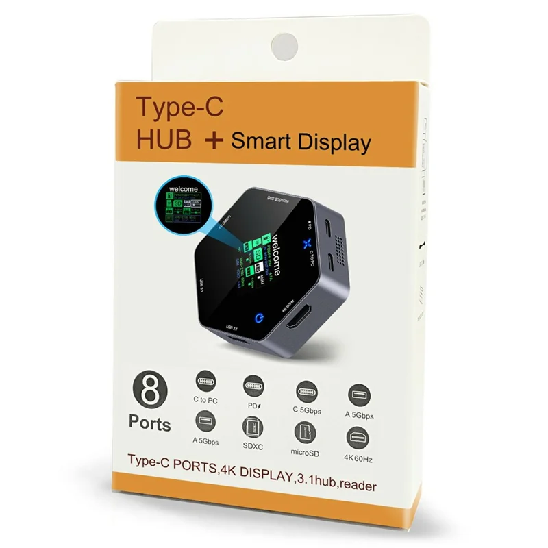 YC-931 4K 60Hz HD USB C Hub with Smart Display 8 in 1 Multiport Adapter PD 100W Charging