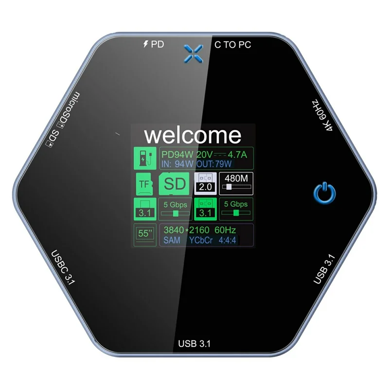 YC-931 4K 60Hz HD USB C Hub with Smart Display 8 in 1 Multiport Adapter PD 100W Charging