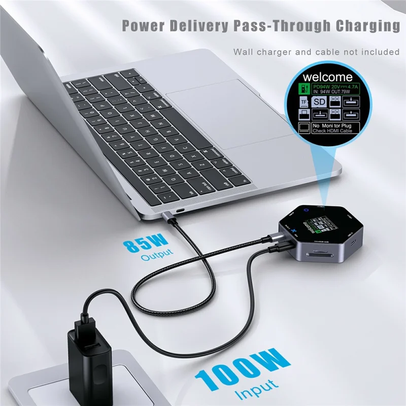 YC-931 4K 60Hz HD USB C Hub with Smart Display 8 in 1 Multiport Adapter PD 100W Charging