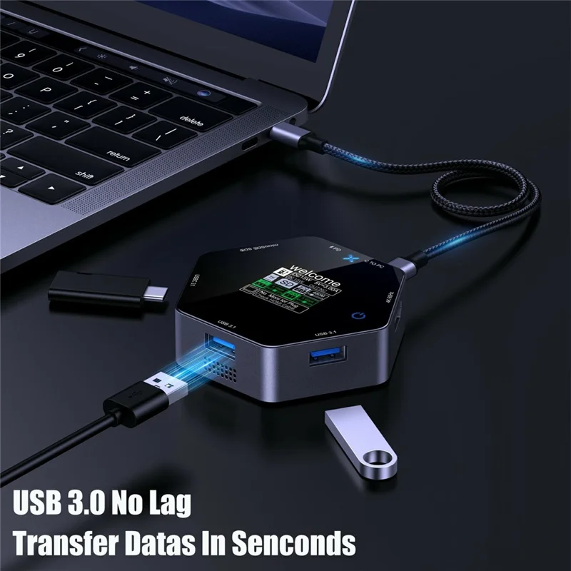 YC-931 4K 60Hz HD USB C Hub with Smart Display 8 in 1 Multiport Adapter PD 100W Charging