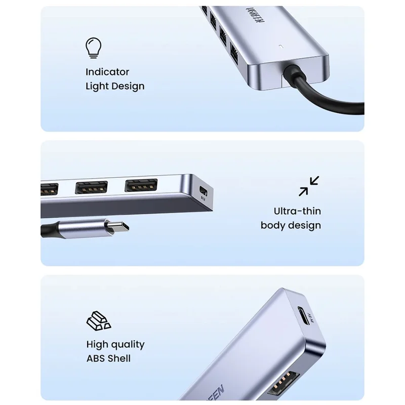UGREEN CM219 USB-C to USB-A 3.0 4-Port Hub 5Gbps Data Transfer Splitter - Grey