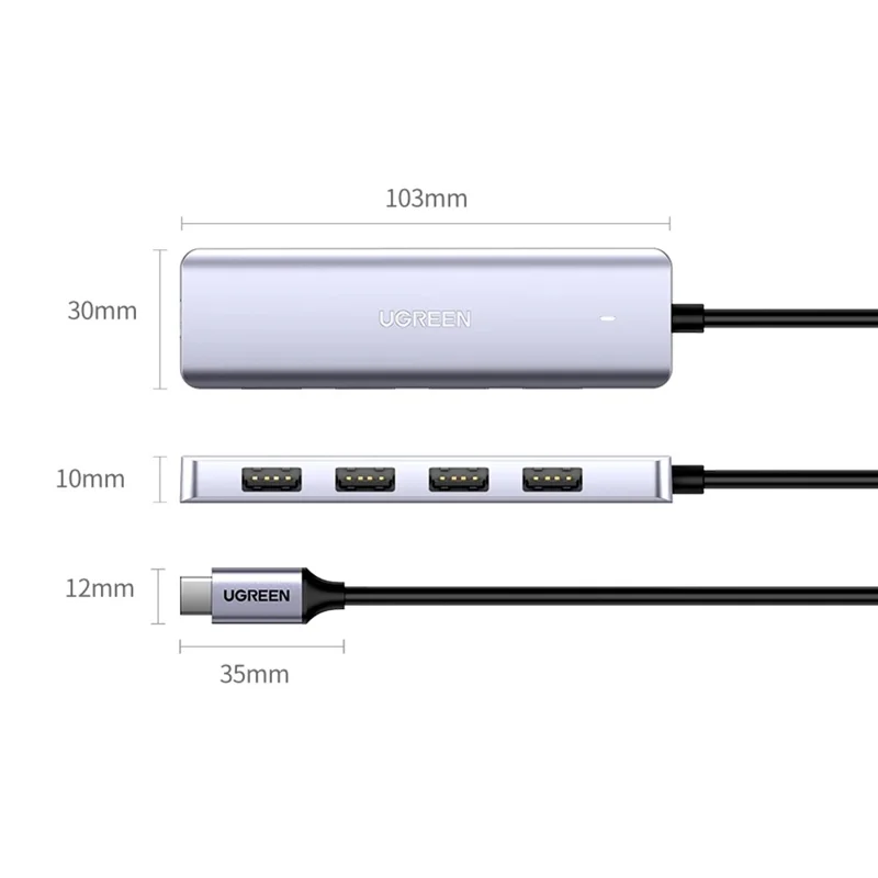 UGREEN CM219 USB-C to USB-A 3.0 4-Port Hub 5Gbps Data Transfer Splitter - Grey