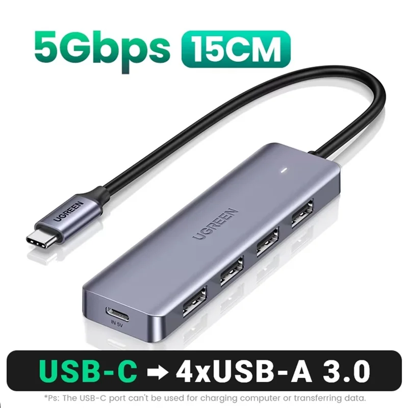 UGREEN CM219 USB-C to USB-A 3.0 4-Port Hub 5Gbps Data Transfer Splitter - Grey