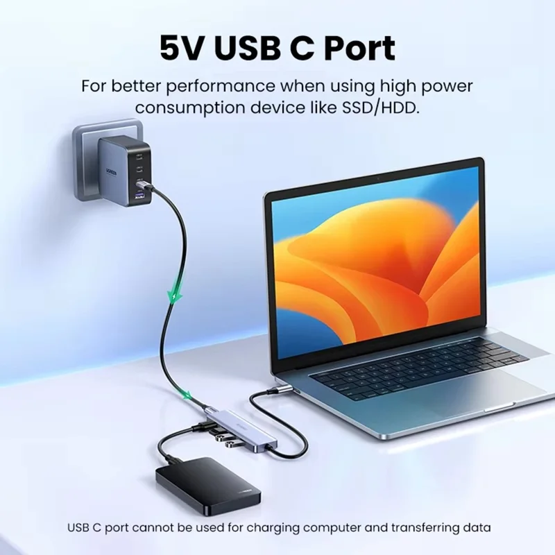 UGREEN CM219 USB-C to USB-A 3.0 4-Port Hub 5Gbps Data Transfer Splitter - Grey