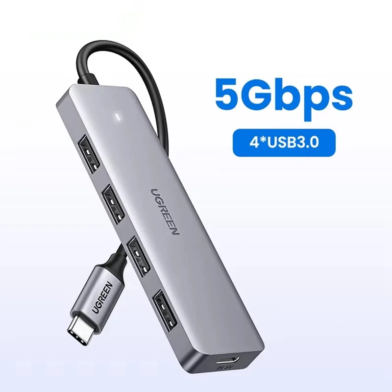 UGREEN CM219 USB-C to USB-A 3.0 4-Port Hub 5Gbps Data Transfer Splitter - Grey