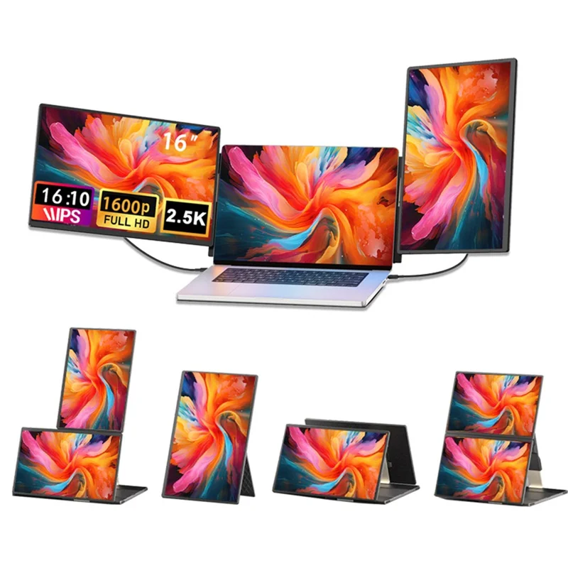 S7PRO 16 inch 2.5K Dual Screen Portable Monitor for Laptop HD IPS Display with Stand - Black