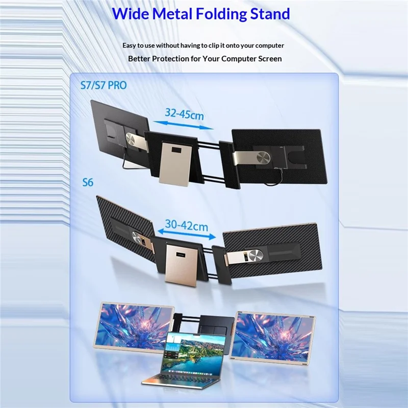 S7PRO 16 inch 2.5K Dual Screen Portable Monitor for Laptop HD IPS Display with Stand - Black