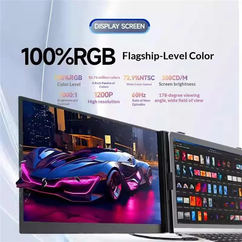 S7PRO 16 inch 2.5K Dual Screen Portable Monitor for Laptop HD IPS Display with Stand - Black