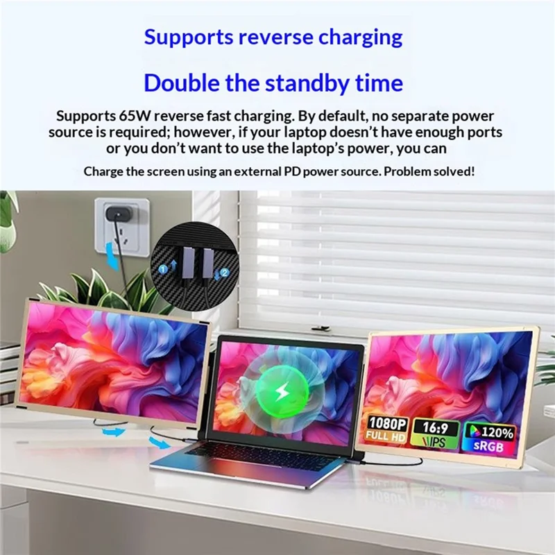 S7PRO 16 inch 2.5K Dual Screen Portable Monitor for Laptop HD IPS Display with Stand - Black