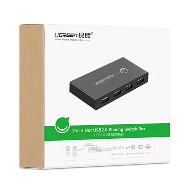 UGREEN US216 30767 2 in 4 Out USB 2.0 Sharing Switch Box for Two Computer Peripheral Sharing - Black