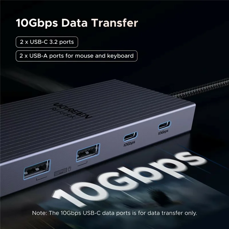 UGREEN 55767 USB-C Hub 4K Triple Display 10Gbps Data Transfer USB-C 3.2 PD 100W Charging - Grey