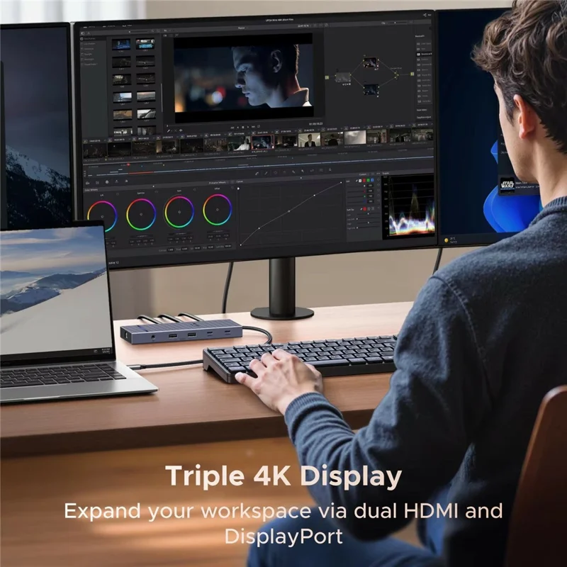 UGREEN 55767 USB-C Hub 4K Triple Display 10Gbps Data Transfer USB-C 3.2 PD 100W Charging - Grey