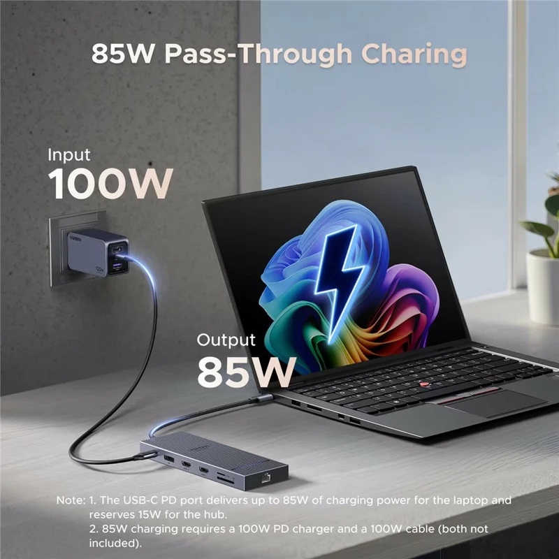 UGREEN 55767 USB-C Hub 4K Triple Display 10Gbps Data Transfer USB-C 3.2 PD 100W Charging - Grey