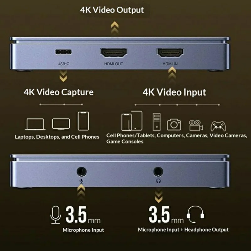 UGREEN CM758 45645 4K 60Hz HD Capture Card HDR Loop-Through USB-C Recording Device - Grey