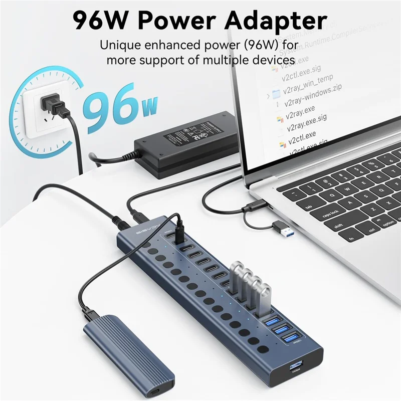 ACASIS HB16Pro 16-Port USB 3.2 Hub, 8 USB-A + 8 USB-C, 10Gbps, 96W 12V ...